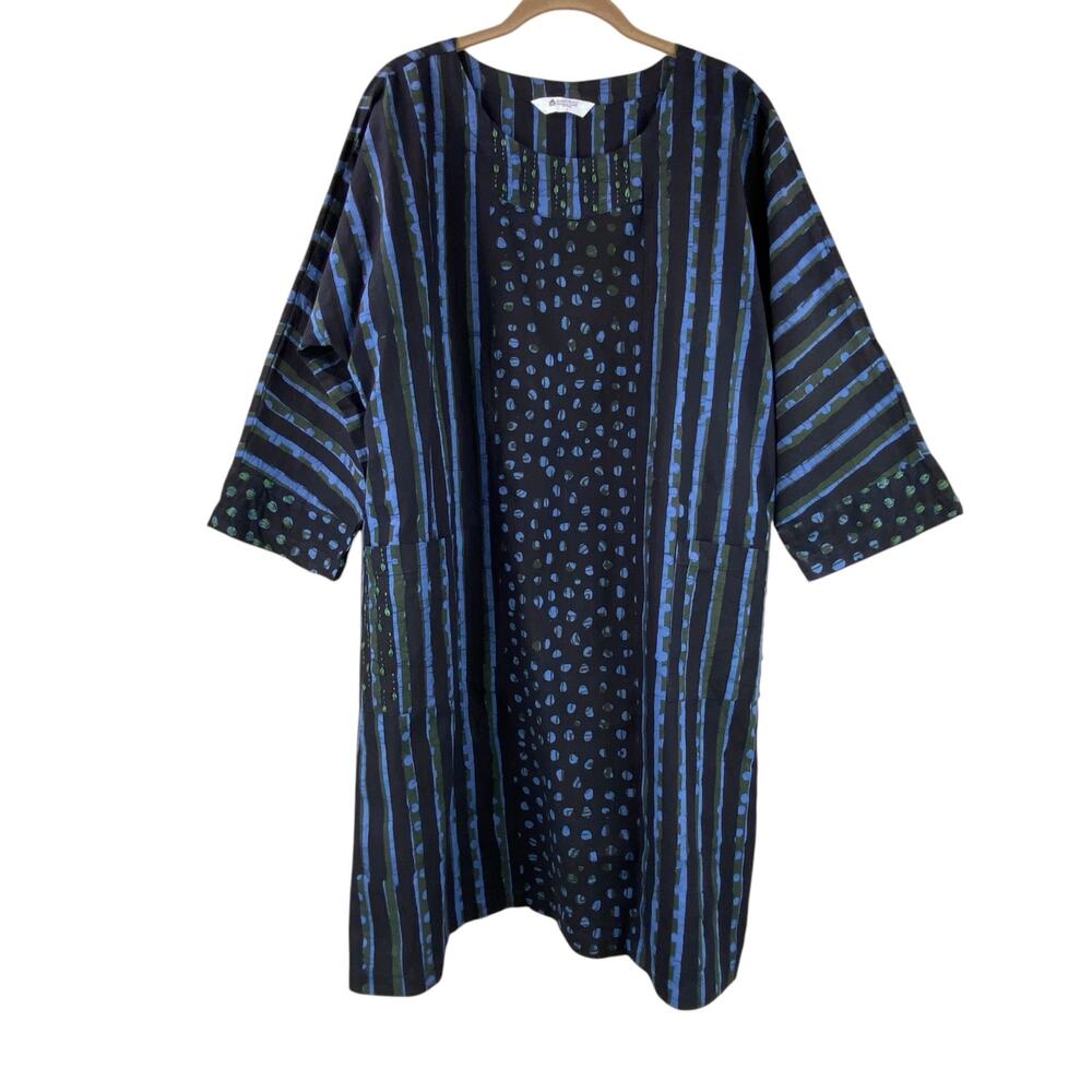 Marketplace Handwork India 100% Cotton Midi Dress Size L Boho Embroidered Artsy